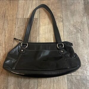 Giani Bernini Blk Leather Shoulder Bag Contrast Stitch Silver Hardware Handbag